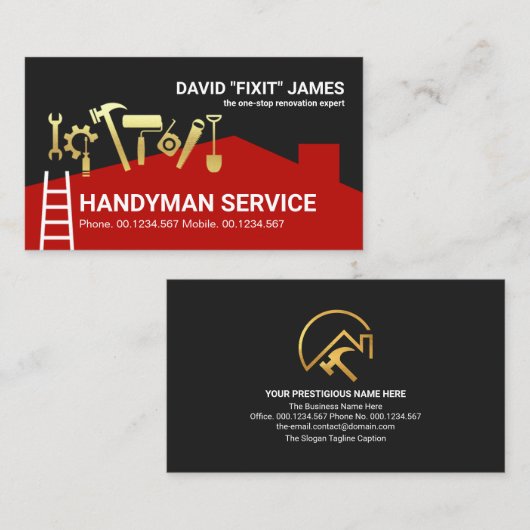 Tools für Creative Gebäude Rooftop Gold Handyman Visitenkarte (Vorne/Hinten)