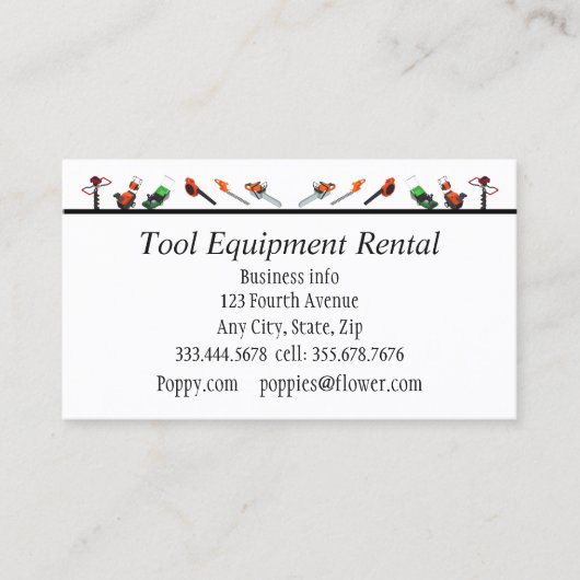Tools und Ausrüstung Vermietung von maßgeschneider Visitenkarte (Vorderseite)