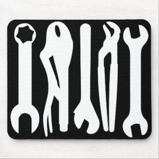 Tools - Weiß auf Schwarz Mousepad