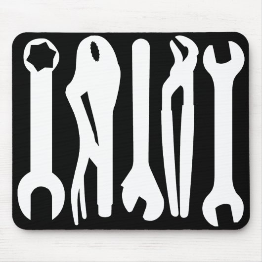 Tools - Weiß auf Schwarz Mousepad (Vorne)
