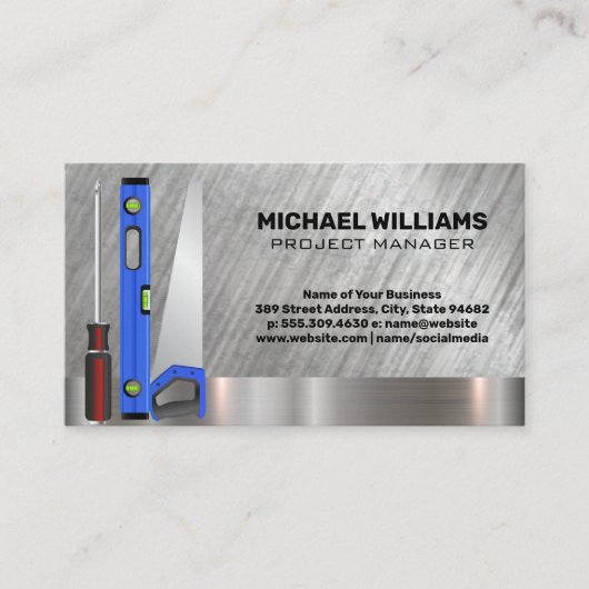 Tools zur Zuhause-Renovierung | Metallhintergrund Visitenkarte (Vorderseite)