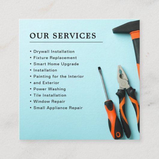 Toolset anpassen | Handyman Services angeboten Quadratische Visitenkarte (Rückseite)