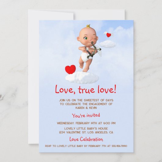 Toon Baby Cupid Flug mit Bow und Arrow Einladung (Vorderseite)