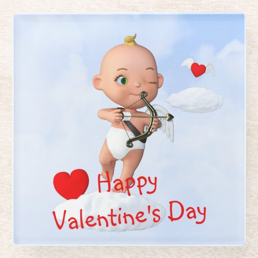 Toon Baby Cupid Flug mit Bow und Arrow Glasuntersetzer (Vorderseite)