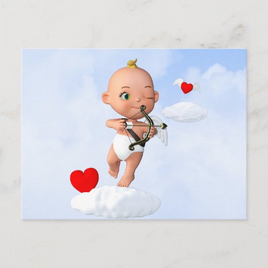 Toon Baby Cupid Flug mit Bow und Arrow Postkarte (Vorderseite)