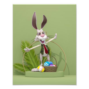 Toon Rabbit Stehend in der Nähe von Ostereiern Fotodruck