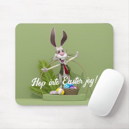 Toon Rabbit Stehend in der Nähe von Ostereiern Mousepad (Mit Mouse)