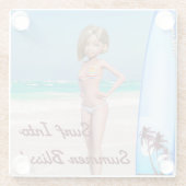 Toon Surfer Girl Posing an der Küste Glasuntersetzer (Rückseite)