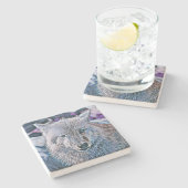 Toony Wolf blau Steinuntersetzer (Seitenansicht)