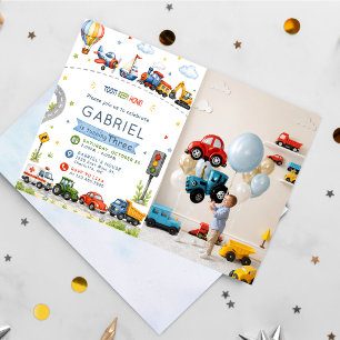 Toot, Beep, Honk! Wasserfarben Geburtstag Einladung