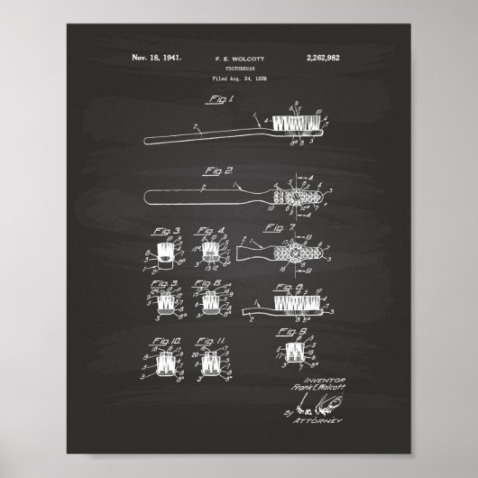 Tooth Brush 1941 Chalkboard für Patentkunst Poster (Vorne)