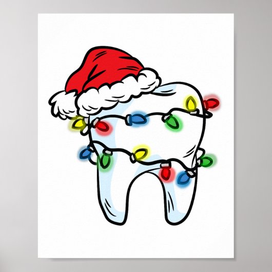 Tooth Christmas Light Santa Hat Dentist Dental Hyg Poster (Vorne)