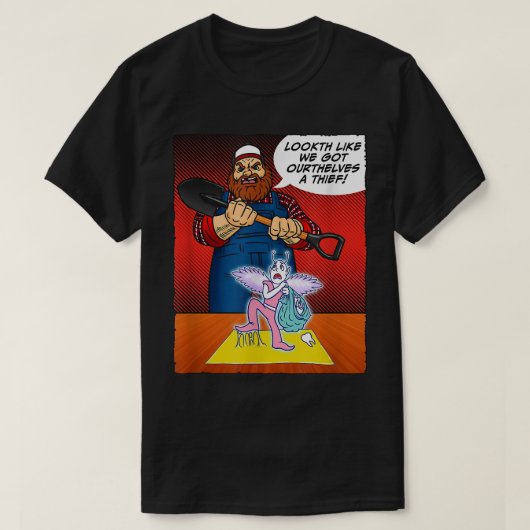 Tooth Fairy Caught Red Handed Funny Cartoon Comic T-Shirt (Design vorne)