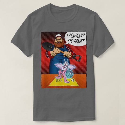 Tooth Fairy Caught Red Handed Funny Cartoon Comic T-Shirt (Design vorne)