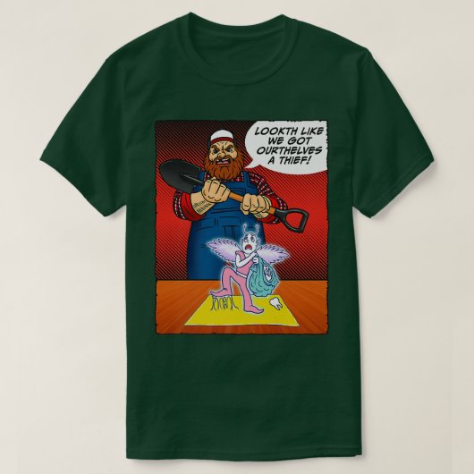 Tooth Fairy Caught Red Handed Funny Cartoon Comic T-Shirt (Design vorne)