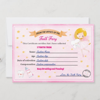 Tooth Fairy Certificate - Lost Tooth Receipt Einladung