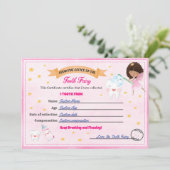 Tooth Fairy Certificate - Lost Tooth Receipt Einladung (Stehend Vorderseite)