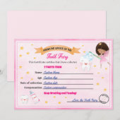 Tooth Fairy Certificate - Lost Tooth Receipt Einladung (Vorne/Hinten)