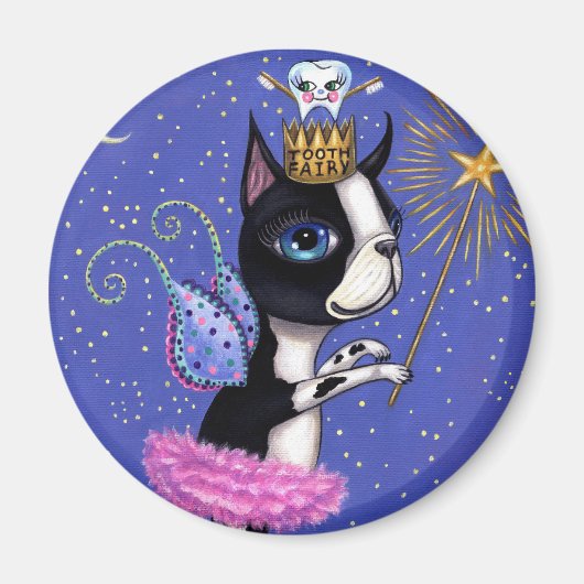Tooth Fairy Dog Boston Terrier Pink Tutu Crown Magnet (Vorne)