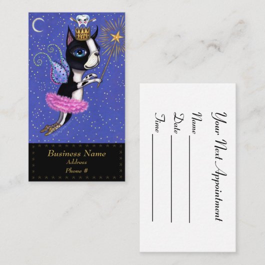 Tooth Fairy Dog Boston Terrier Pink Tutu Crown Visitenkarte (Vorne/Hinten)