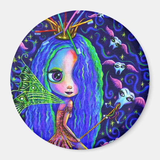 Tooth Fairy Flying Teeth Toothbrush Crown Big Eyes Magnet (Vorne)