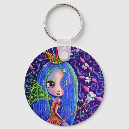 Tooth Fairy Flying Teeth Toothbrush Crown Big Eyes Schlüsselanhänger (Vorderseite)