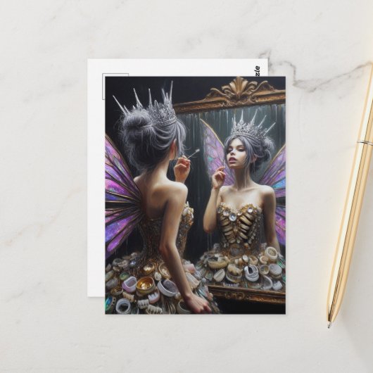 Tooth Fairy in ihrem Kleid der Zähne Postkarte (Vorderseite/Rückseite Beispiel)