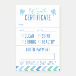 Tooth Fairy Keepake Certificate Boy Post-it Klebezettel