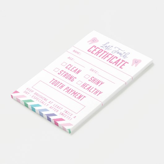 Tooth Fairy Keepake Certificate Girl Post-it Klebezettel (angewinkelt)