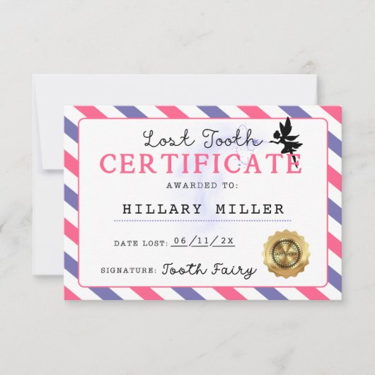 Tooth Fairy Lost Tooth Certification Printable Einladung (Vorderseite)
