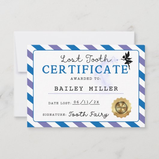 Tooth Fairy Lost Tooth Certification Printable Einladung (Vorderseite)