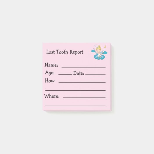 Tooth Fairy Lost Tooth Report Kinder Nachhinweise Post-it Klebezettel (Vorderseite)