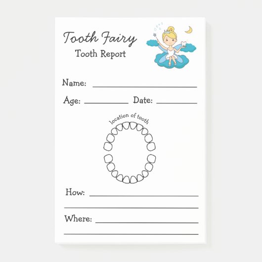 Tooth Fairy Love Tooth Report Activity Kids Post-it Klebezettel (Vorderseite)