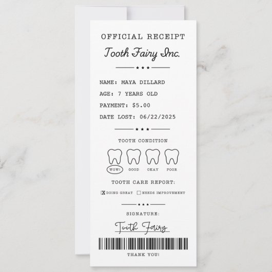 Tooth Fairy Receipt Printable Editable Einladung (Vorderseite)