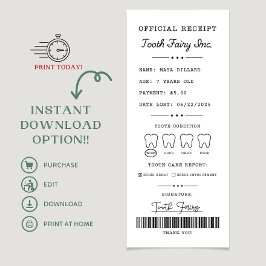 Tooth Fairy Receipt Printable Editable Einladung