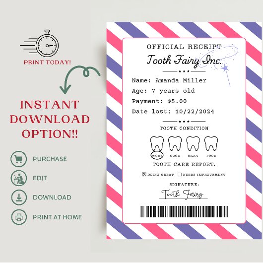 Tooth Fairy Receipt Printable Einladung