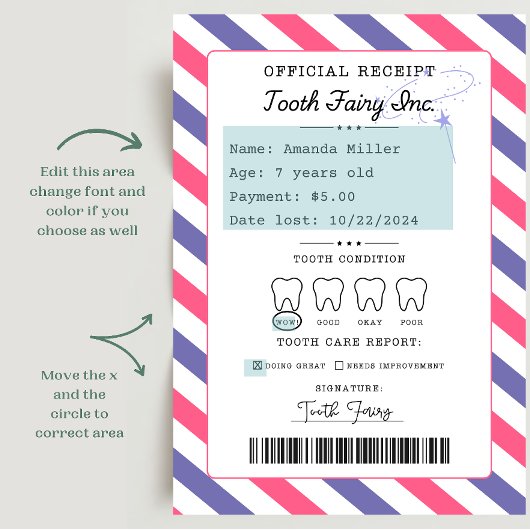 Tooth Fairy Receipt Printable Einladung