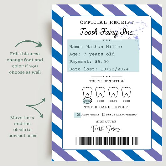 Tooth Fairy Receipt Printable Einladung