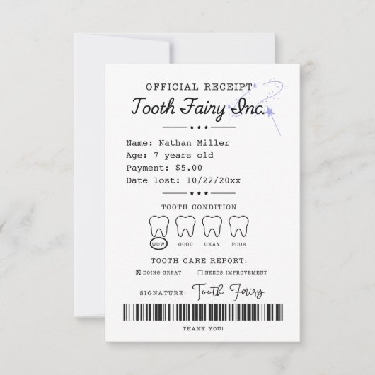 Tooth Fairy Receipt Printable Einladung (Vorderseite)