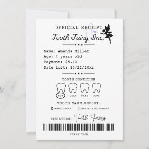 Tooth Fairy Receipt Printable Einladung