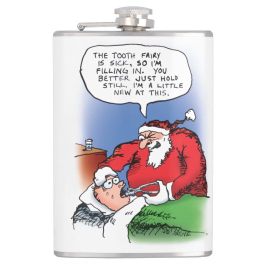 Tooth Fairy Santa Funny Weihnachts-Cartoon Flachmann (Vorderseite)