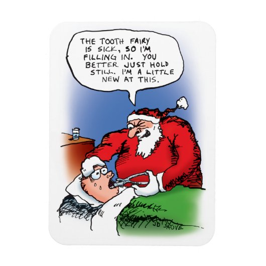 Tooth Fairy Santa Funny Weihnachts-Cartoon Magnet (Vertikal)