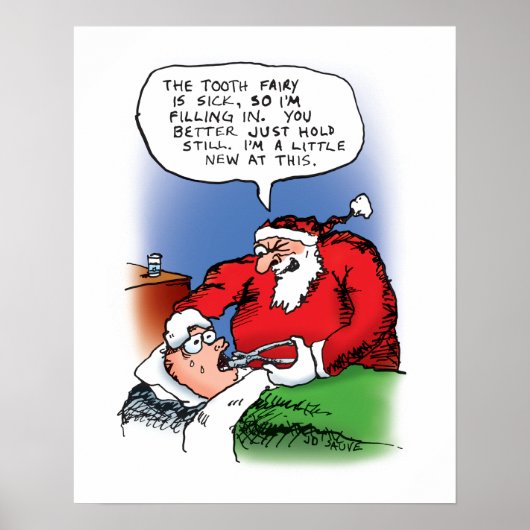 Tooth Fairy Santa Funny Weihnachts-Cartoon Poster (Vorne)
