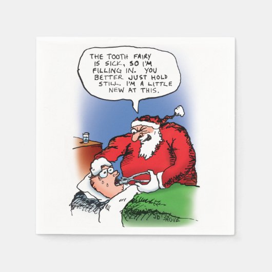 Tooth Fairy Santa Funny Weihnachts-Cartoon Serviette (Vorderseite)