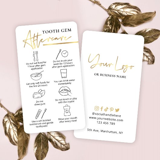 Tooth Gem After Care Instruktionen weiß & Gold Visitenkarte