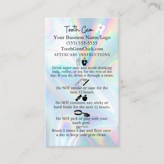 Tooth Gem Aftercare Instruction Card Visitenkarte (Vorderseite)