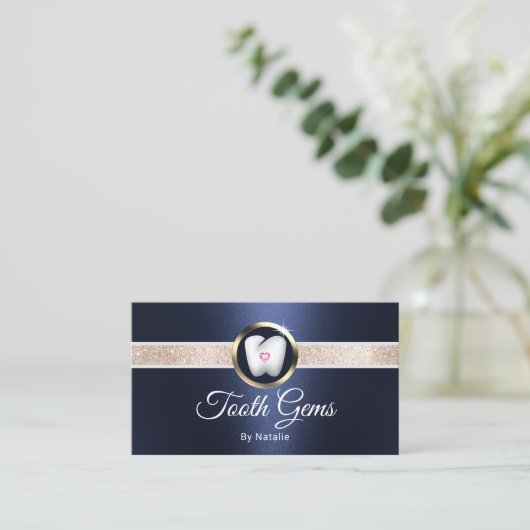 Tooth Gems Modern Navy Blue Dental Beauty Salon Visitenkarte (Stehend Vorderseite)