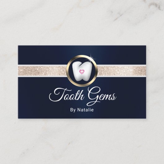 Tooth Gems Modern Navy Dental Beauty Salon Visitenkarte (Vorderseite)