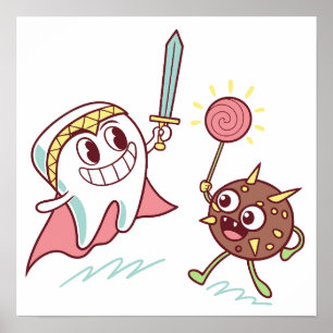 Tooth Hero / Bacteria Monster Fun Zahnarzt Cartoon Poster