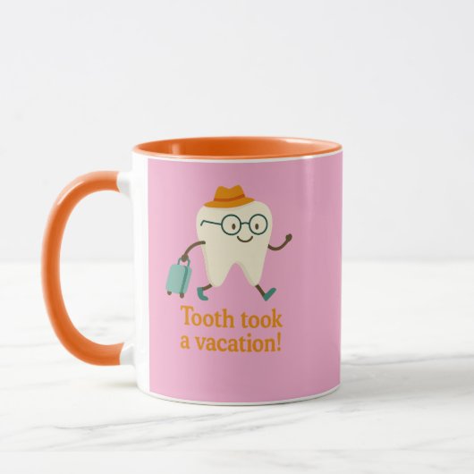 Tooth machte Urlaub Kaffeetasse | Lustiger Zahn (Links)